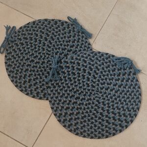 Handmade Braided Oval Seat Cushions in Blue and Gray, Like New, 15"